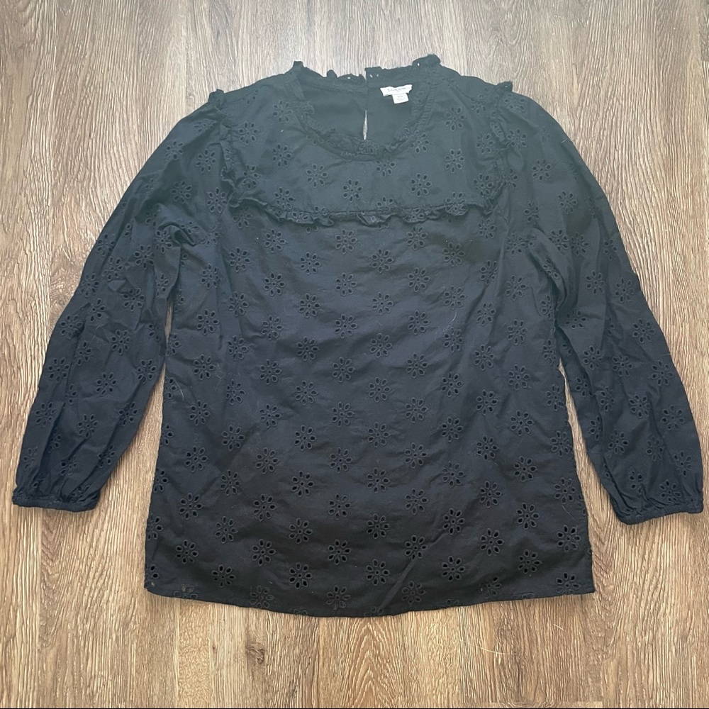 J. Crew Women’s Black Eyelet Long Sleeve Blouse in Size XS